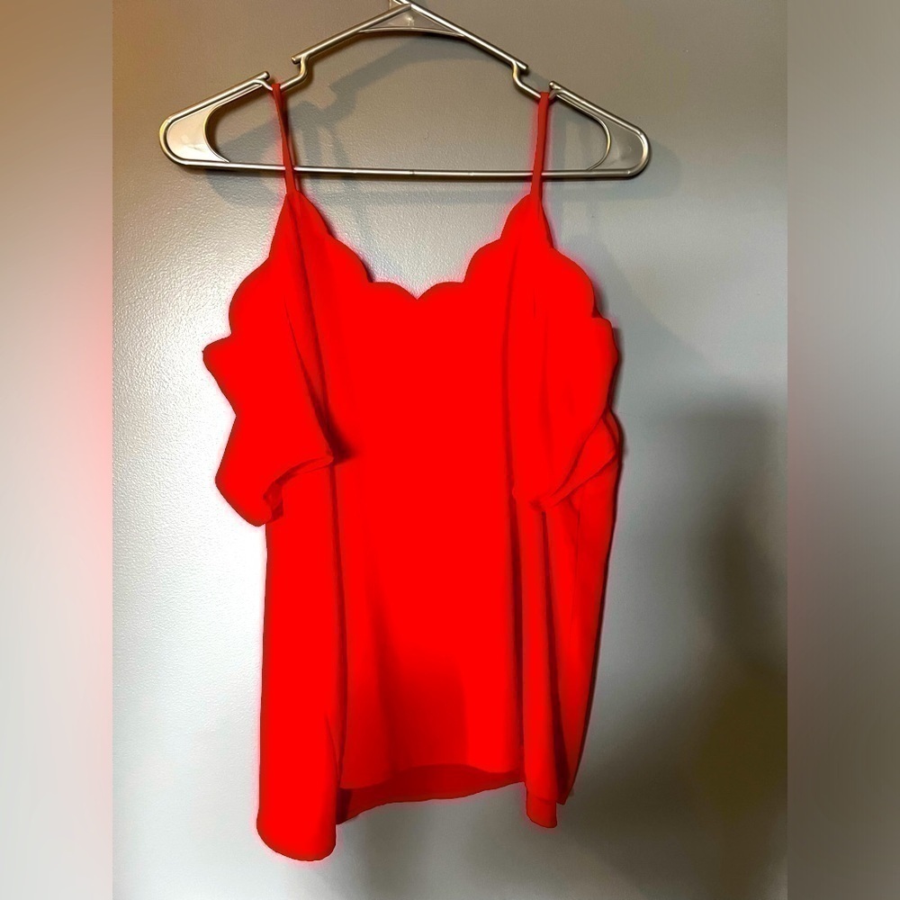 Monteau Red Scalloped V-Neck Spaghetti Strap Top